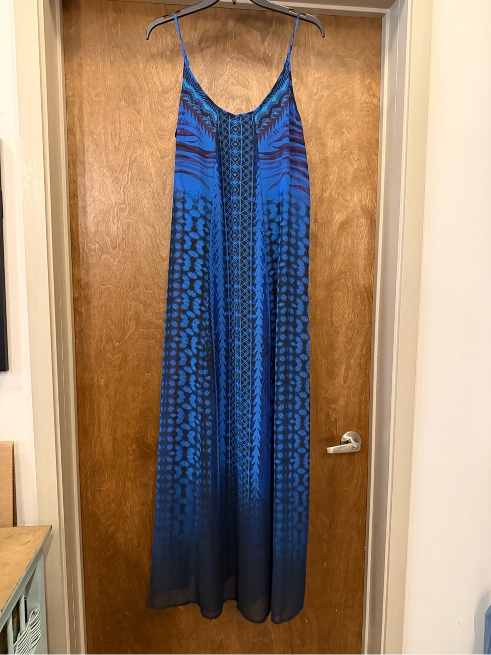 Express Blue Printed Maxi Slip Dress